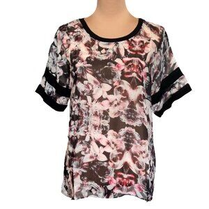 NWT ADDISON Printed Tee Top Sz.M Chiffon Crewneck Blockette Fairy Grunge Goth